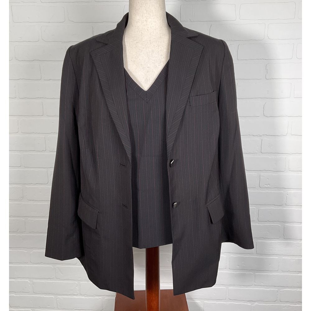 Amanda Smith Jacket Tank Women 14W Black Red Pinstripe 2pc Career Retro VTG